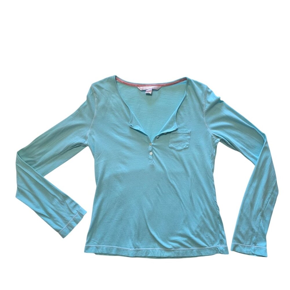 Vtg Victorias Secret Womens Y2k Henley Top Medium Blue Preppy Casual Long Girls